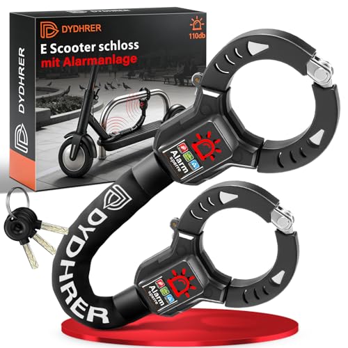 E scooter schloss mit Alarm 110 dB Hochsicherheitsschloss mit Gummi-Lock-Hülse schloss für e scooter für Schloss E Scooter Fahrrad & E-Bike ideal für Scooter Roller Motorrad (Metallic-Schwarz)