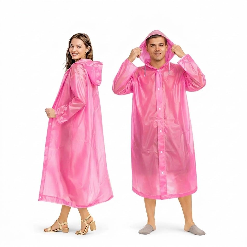 Waterproof Unisex Rain Coat with Hood, Pink Pack of 2 – Full Sleeves Heavy Duty Outdoor Rainwear Poncho for Men, Women, Boys & Girls – Lightweight Travel Gear for Camping, Hiking & Traveling-image-21