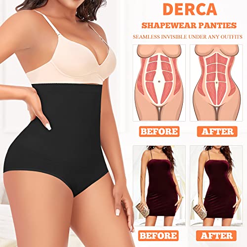 Derca Tummy Control Shapewear Underwear For Women High Waisted Lace Shaping Panties Seamless Body Shaper Girdle Panty (C# Black-Seamless,Medium) #TOP2