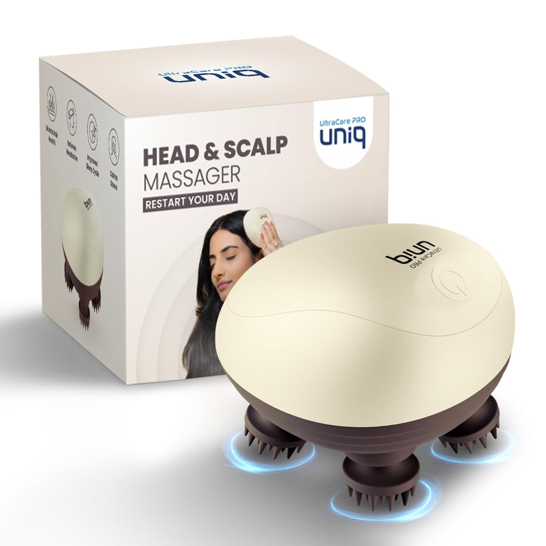 UltraCare PRO UNIQ Electric Scalp Massager for Hair Growth & Stress Relief | Cordless & Rechargeable, 360° Rotating, Detachable Silicone Heads, 3 Massage Modes, Auto-Off, Portable
