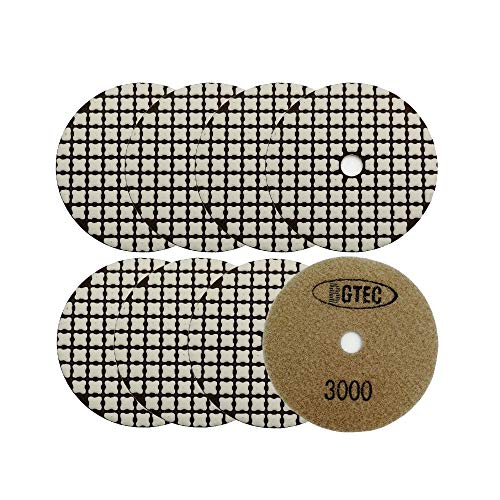 BGTEC 100MM Almohadillas de Pulido de Diamante Seco, Juego de Almohadillas de 8 piezas Grano 3000 para Granito Mármol Piedra Cuarzo Baldosas Bordes de piso Encimera Pulido