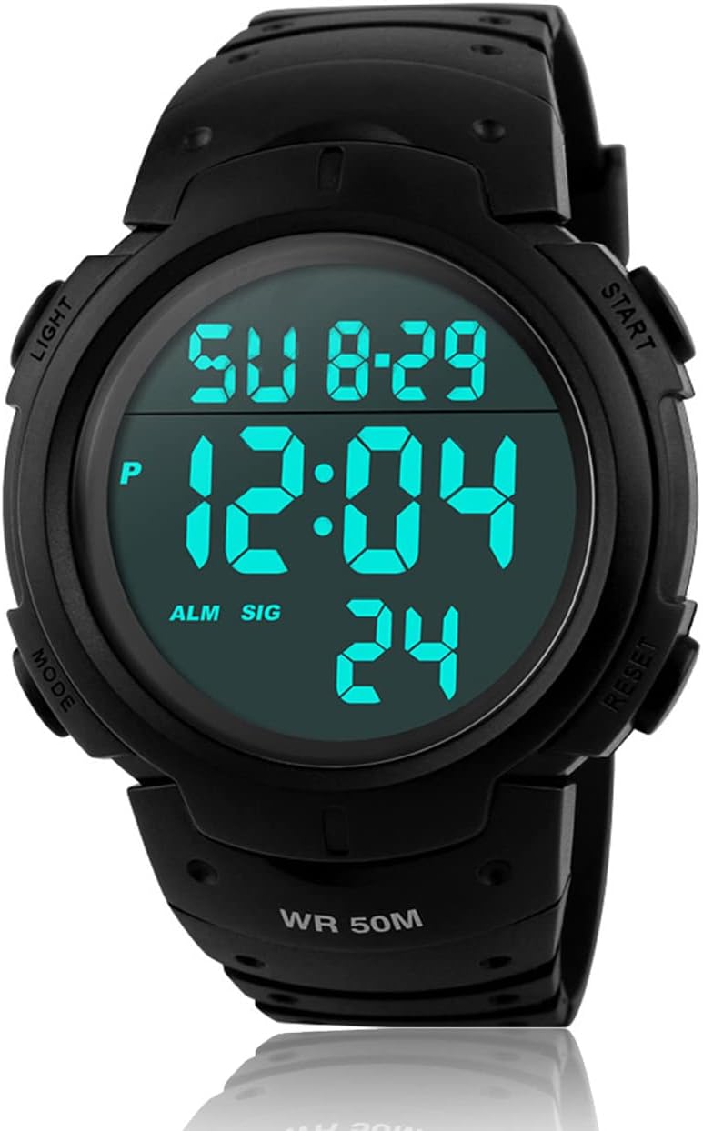 Mens Big Face Digital Sport Watches Army Wristwatch Military Running Waterproof Alarm Stopwatch Chronograph Athletic LED