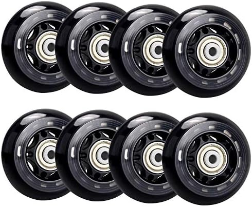 TOBWOLF 8 Pack 64mm 82A Indoor Inline Skate Replacement Wheels, Indoor Skating Wheels with ABEC-7 Bearings, Luggage Wheels, Training Wheels for Scooter - Black