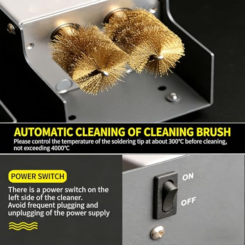 Limpiador de soldador, cepillo de cobre automático con caja de escoria de estaño desmontable y cepillo de latón doble para soldadura y reparación, ideal para trabajos electrónicos de precisión