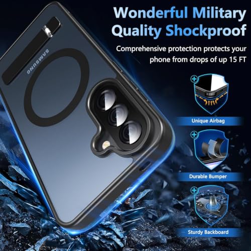 Image of Elzzi MagSafe Compatible Case for Samsung A57 Translucent Matte Bottom Kickstand Shockproof Slim Anti-Fingerprint Magnetic Hybrid Protective Cover