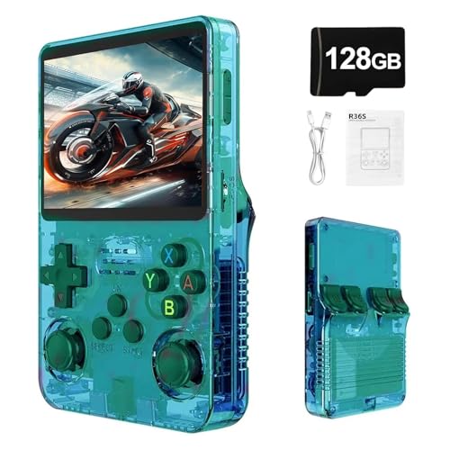 Werwing R36S - Consola de juegos de mano retro - Pantalla IPS de 3.5 pulgadas, batería de 3500 mAh, tarjeta MicroSD de 128 GB, más de 20 K juegos precargados, sistema operativo Linux