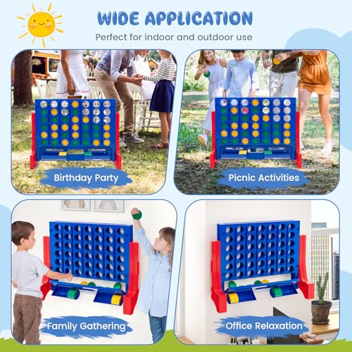 GYMAX Giant Four in a Row, Wall Mounted 4 to Score Jumbo Game with Carrying Bag & 42 Chesses, Indoor Outdoor Connect 4 Family Games for Kids Adults (Red+Blue) GYMAX Giant Four in a Row, Wall Mounted 4 to Score Jumbo Game with Carrying Bag & 42 Chesses, Indoor Outdoor Connect 4 Family Games for Kids Adults (Red+Blue)