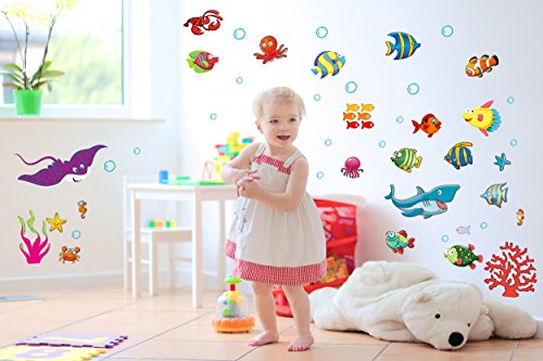 image for SMALL FISH 122 Pcs Under The Sea Fish Wall Decals for Kids and Toddler