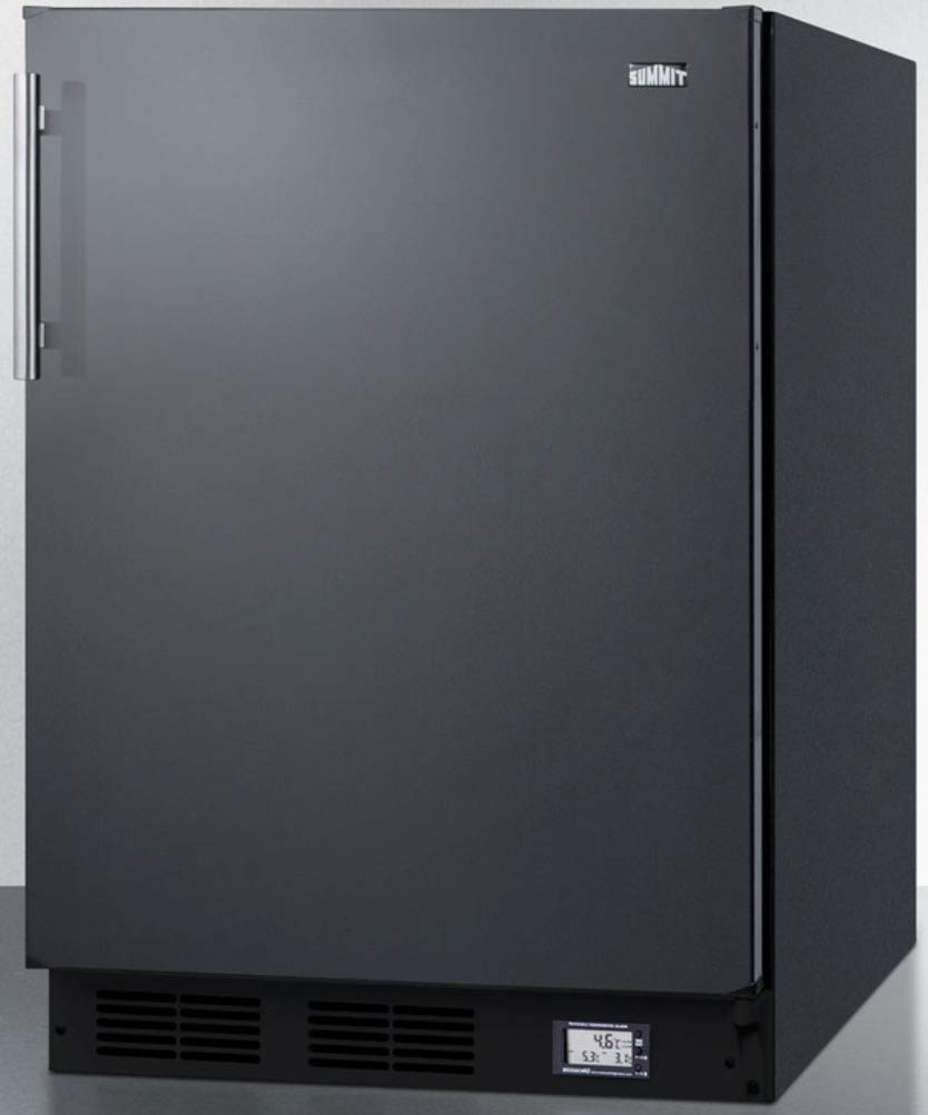Summit Appliance BKRF663B Counter Height 24" Wide Break Room Refrigerator-Freezer in Black with NIST Calibrated Thermometer, Cycle Defrost Adjustable Thermostat and High/Low Temperature Alarm
