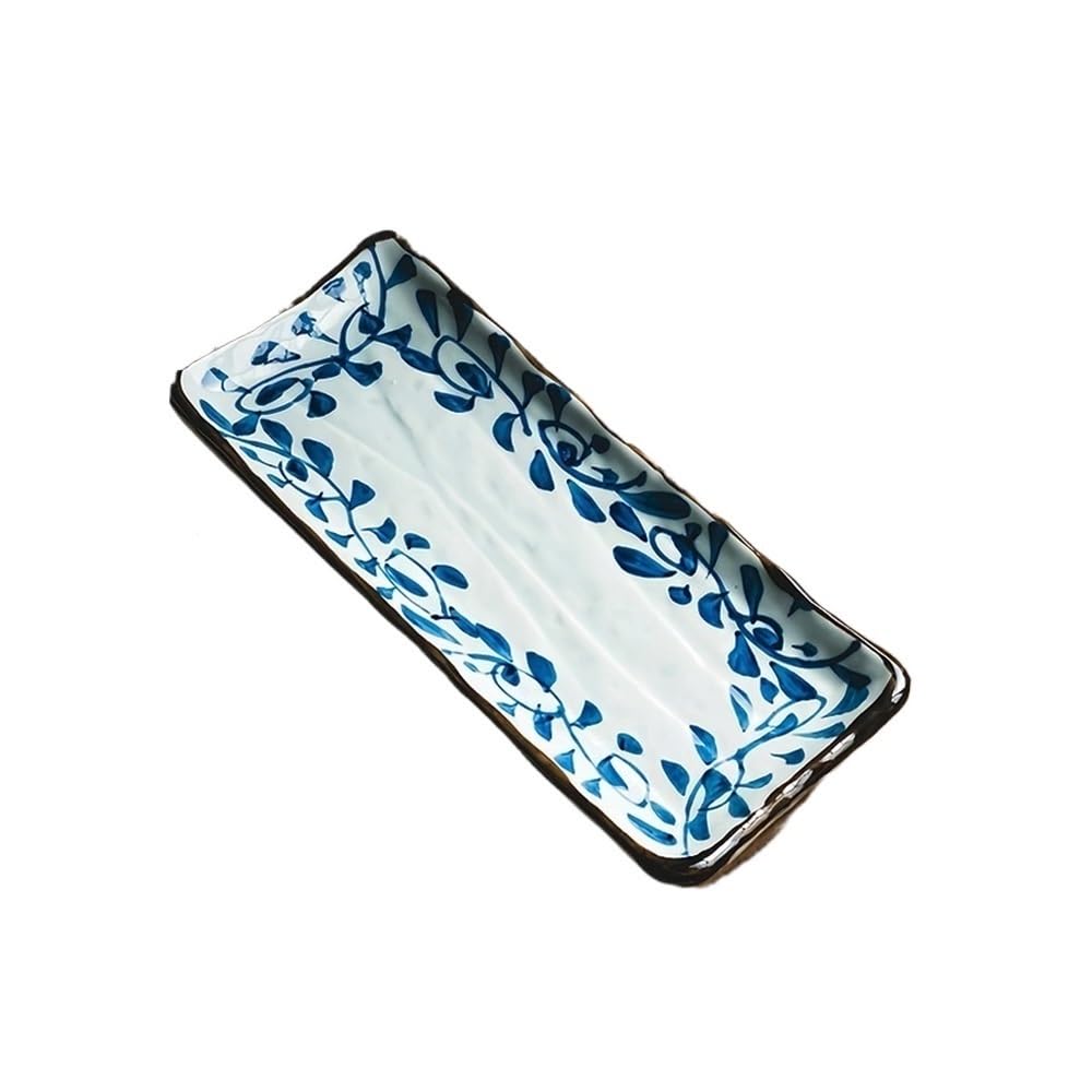 GFHTRELY Dinner Tray Rectangular Plate Ceramic Flat Plate Japanese Long Plate Household Dumpling Plate Dessert Plate Tableware Dinner Plate(B)