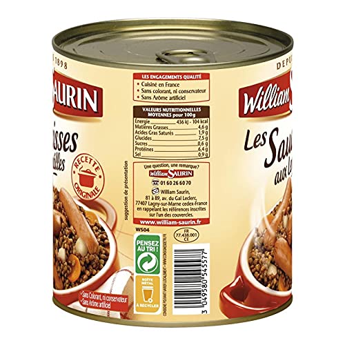WILLIAM SAURIN - Saucisses Aux Lentilles 840G - Lot De 4
