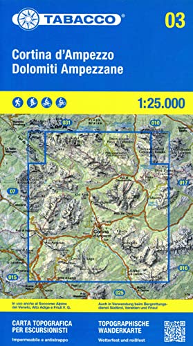 Cortina d'Ampezzo e Dolomiti Ampezzane. Carta topografica in scala 1:25.000, antistrappo, impermeabile, fotodegradabile: 03