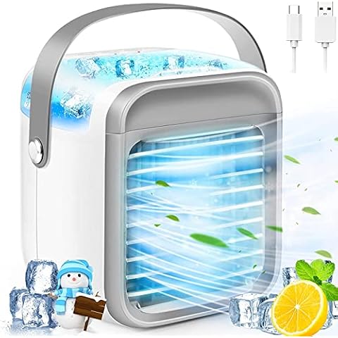Mobile Klimageräte, Mini Luftkühler mit 3 Windgeschwindigkeiten und 7 Stimmungslichtern Cover
