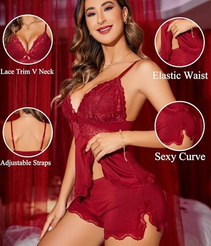 Image of Avidlove Womens Sweetness Cami Set Lace Camisole Lingerie Nightwear Sexy Pajamas Lounge Sets