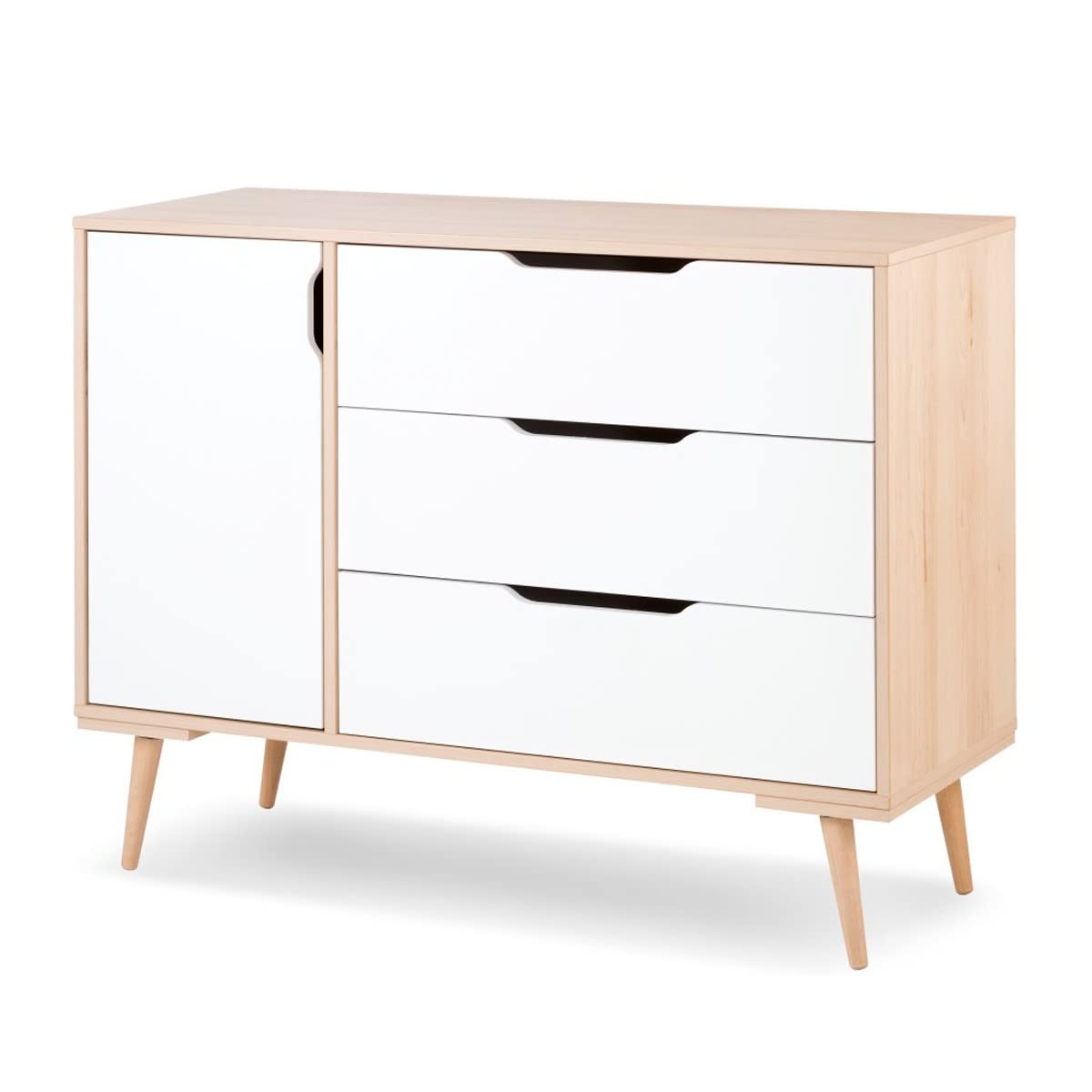 Mon Mobilier Design Sofie Commode à Langer à tiroirs et étagères Style scandinave Blanc/Bois