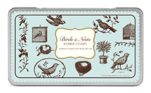 Cavallini Rubber Stamps Birds & Nests, Assorted with Ink Pad