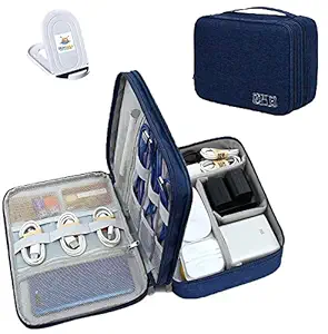 Seagull Flight Of Fashion Double Layer Electronic Gadget Organizer Case , Cable Organizer Bag for Accessories with Mobile Stand - 27 X 20 X 9 cm - Navy Blue - Model 1