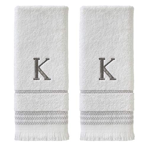 SKL Home Casual Monogram Hand Towel Set K 16x26 White 2 Count