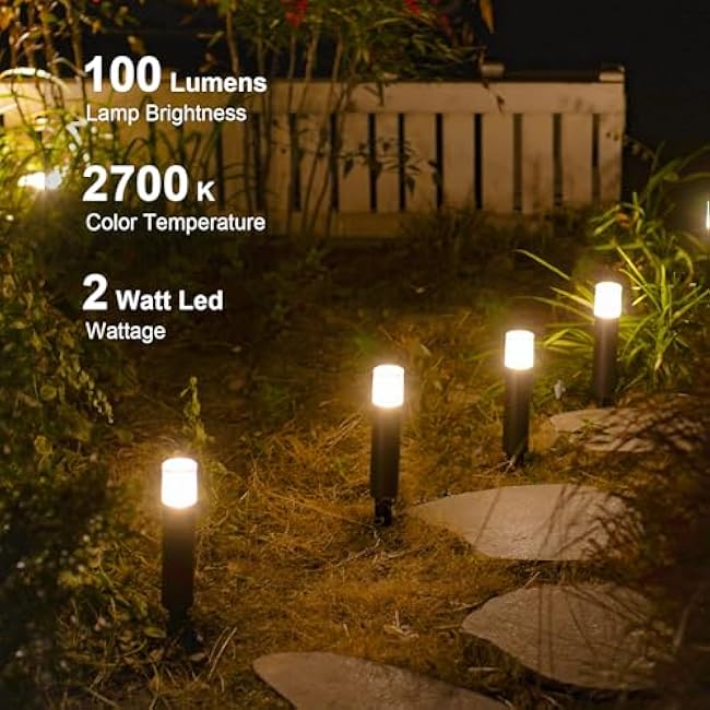 GOODSMANN Low Voltage Pathway Lighting 8PK Bollard Landscape Lights Kits 2W 2700K Warm White LED Wired Path Light 100 Lumens Metal Outdoor Brown Finish Walkway/Driveway Light with Stake Connector
