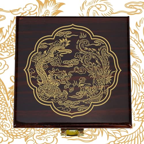Image of SIBOSUN Mechanical Pocket Watches Mens Lucky Phoenix and Dragon Skeleton Pocket Watch Black Antique Roman Numerals Box