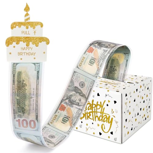 Money Box for Cash Gift- Birthday Money Pull Box - Fun Money Gift Ideas, Perfect Cash Birthday Gifts for Kids, Her, Wife, Mom, Girls, Daughter, Women, and Men - White