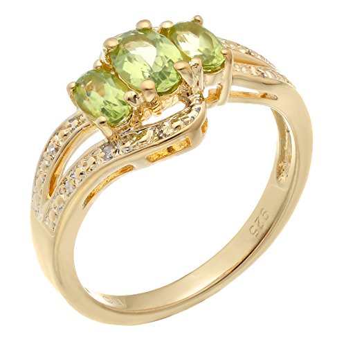 1 1/5 Carat Oval Green Peridot or Red Ruby Three Stone Ring for Women with White Topaz in Yellow or Rose Gold Plated 925 Sterling Silver Anniversary Promise Ring Size 5 to 9 by Lavari Jewelers2
