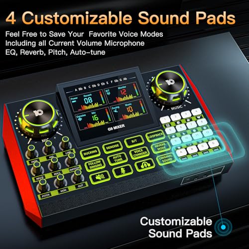 Image of Audio mixer, suitable for live streaming, singing, and gaming on computer /phone; soundboard for 3.5mm condenser microphone; podcast mixer with live sound card, noise reduction, and one-touch mute