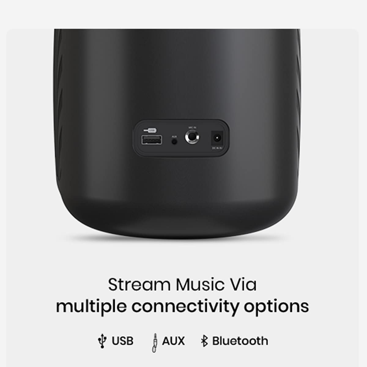 Close-up of the speaker's connectivity ports