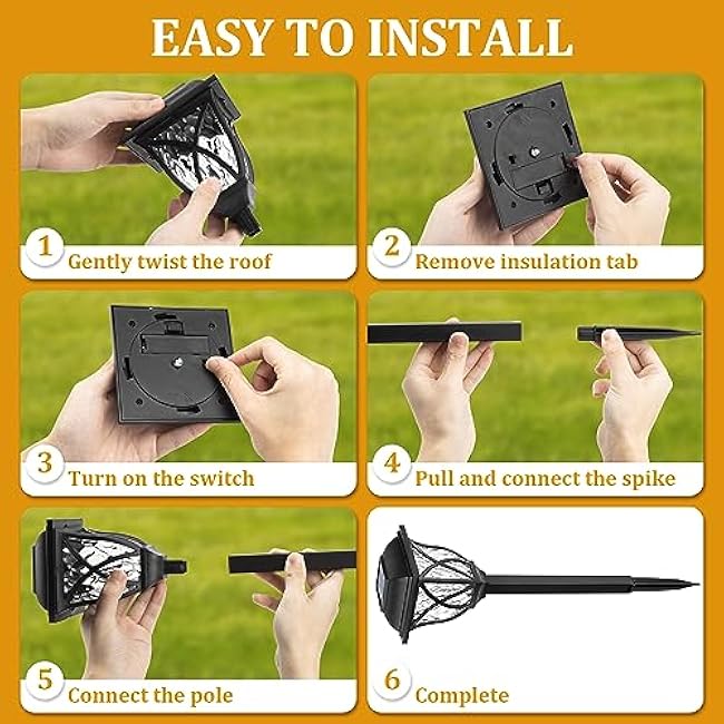 GIGALUMI Solar Lights Outdoor Waterproof, 6 Pack LED Solar Garden Lights, Outdoor Decorations, Garden Decor for Yard, Patio, Landscape, Planter, Walkway (Warm White)