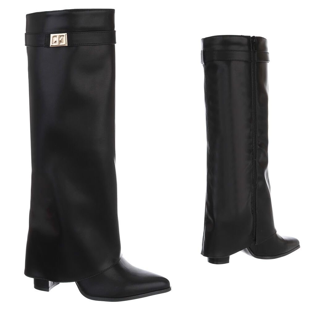 Ital Design Damen Stiefel mit Reißverschluss und Blockabsatz, spitze Form