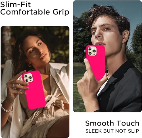 Image of Back Cover for iPhone 13 Pro Case,[Military Shockproof Protection] Liquid Silicone Case with [Soft Anti-Scratch Microfiber Lining for iPhone 13 Pro (Hot Pink)