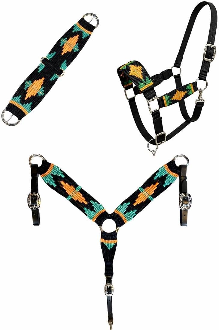 Cheval’s Western Mohair Wool Horse Tack Set, Handmade Breast Collar Adjustable Nylon Halter with Padded Crown & Mohair Cinch, Durable Stainless Steel Buckles, Equestrian Gear (CH-52-28)