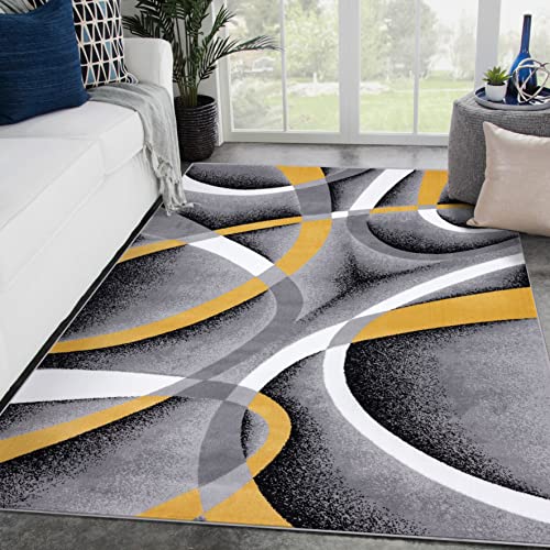 2305 Geometric Abstract Yellow 5x7 Area Rugs for Living Room