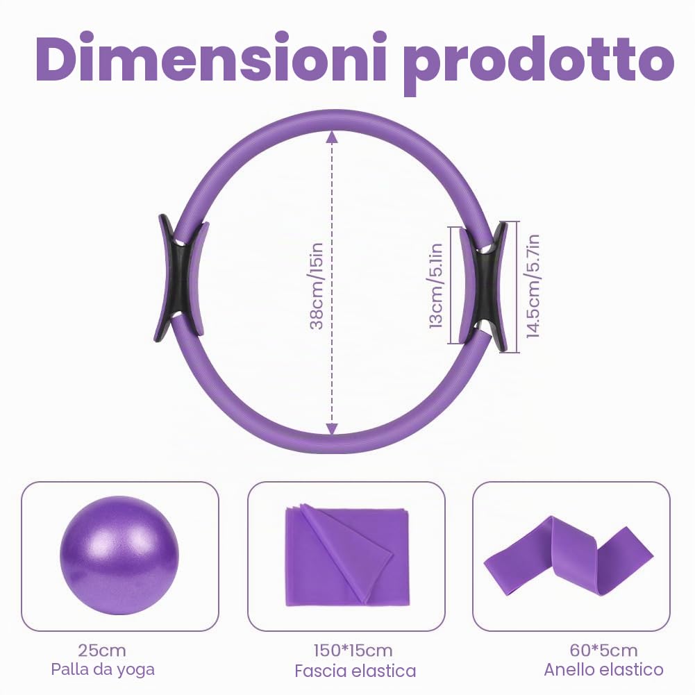 Yoga per Donne, Set di Anelli Pilates, per Casa, Yoga, Allenamento Forza e Flessibilità