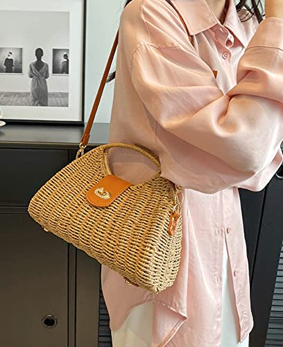 Bolso de paja para mujer bolso tote y clutch tejido miniatura 4