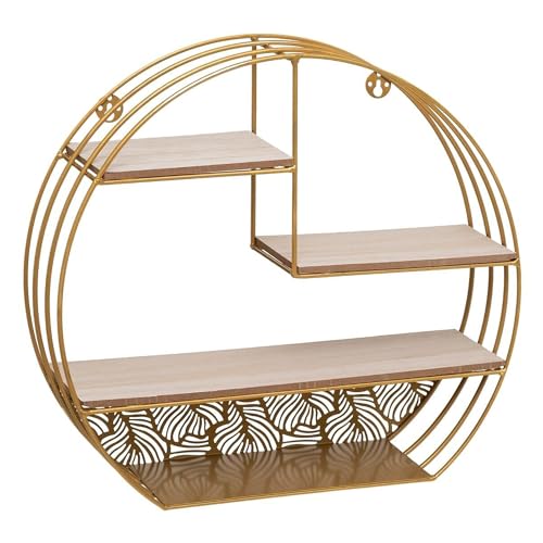 WELL HOME - Estanteria Pared Madera Metal Redonda Oro