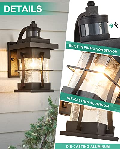 Motion Sensor Outdoor Wall Sconce Dusk Dawn Waterproof Exterior Wall Lantern Light Fixture Wall Mount Porch Light With Photocell Black Outside Lamp For House Garage Front Door #TOP5