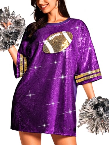 Football Shirt Dress, Game Day T Shirts, Sparkly Sequin Tops, Oversized Birthday Outfits for Women Glitter Jersey