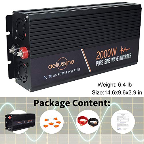 aeliussine Power Inverter 2000W Pure Sine Wave 24v dc to ac 120v Surge 4000 Watt Converter with LED Display for Car RV Boat Solar Power System.