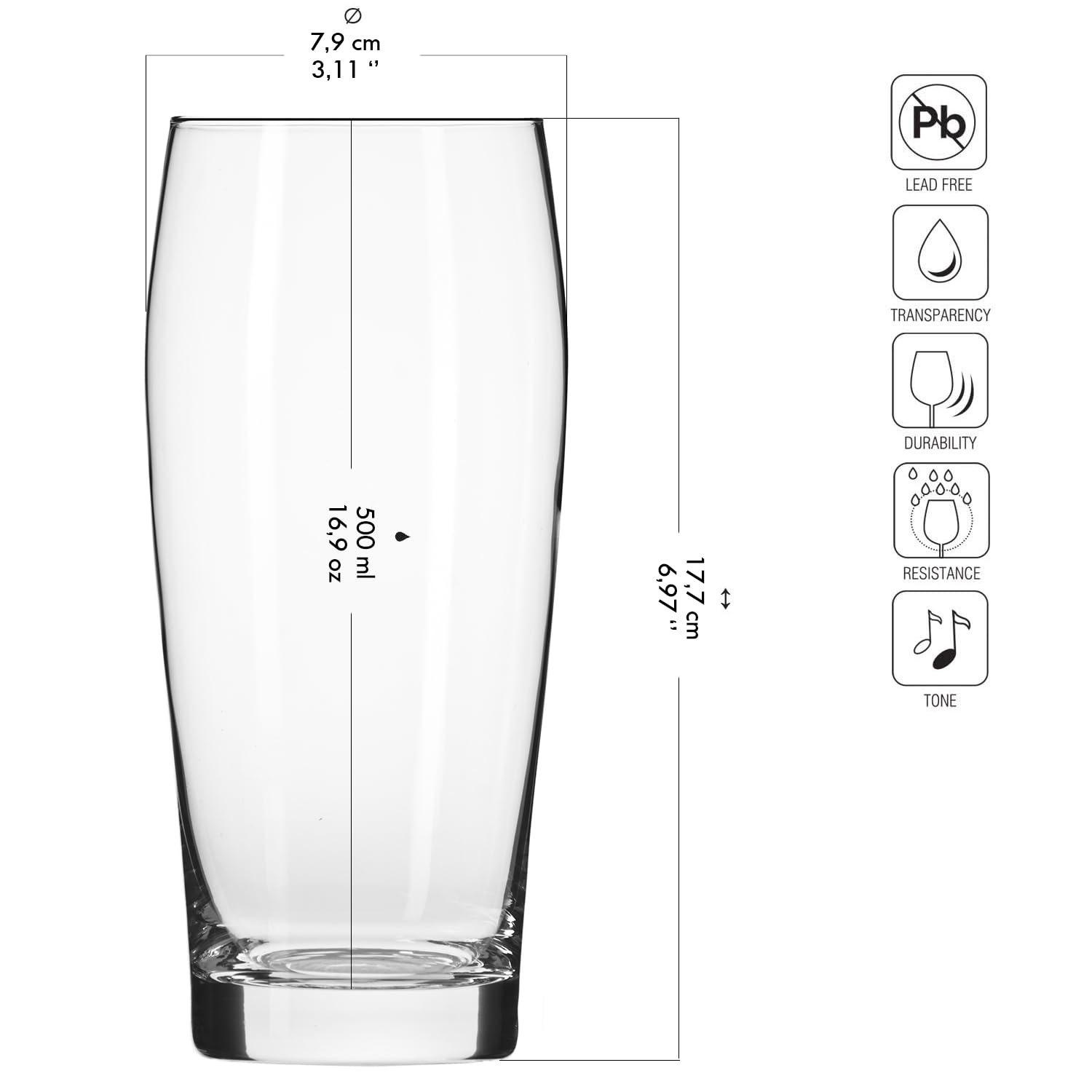 Krosno – Biergläser 570 ml (Nutzvolumen 500 ml) – 6er Set – Chill Kollektion – Klassische Form, Dickes Glas, Bleifreies Kristallglas