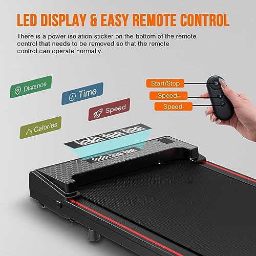Compacte draagbare elektrische loopband, platte loopband voor onder het bureau, 1-6KM/H, LED-display en afstandsbediening, energiezuinig en geluidsarm, ruimtebesparend, geschikt voor thuis en kantoor. - Afbeelding 4