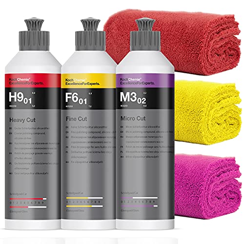 detailmate Kit de polissage KochChemie : Polish grossier H9.02 + Koch Chemie Polish de micro-polissage M3.02 + KochChemie Pâte de ponçage fin F6.01 + 3...