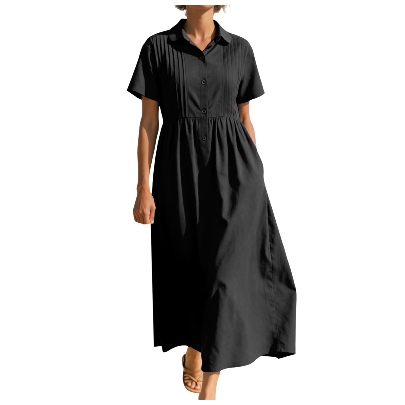 Vestido de Lino Vestidos sin Manga Verano Mujer Largo Vestido de Lino y Algodón Holgados Ligeros y Fluidos Vestidos con Botones Elegante Roba Ligera Elegante para Fiesta Playa Vacaciones S-3XL
