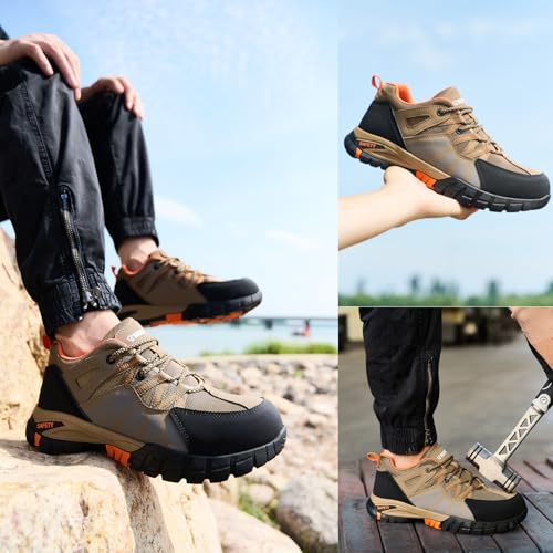 Image of Hogent Steel Toe Shoes for Men Lightweight Comfortable Non Slip Work Shoes Women Puncture Proof Safety Sneakers for Industrial Construction & Daily Life