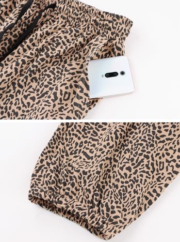 Anoumcy Leopard Pants Women Baggy Sweatpants Casual Cheetah Print Lounge Barrel Pants Trousers with Pockets Brwon XL
