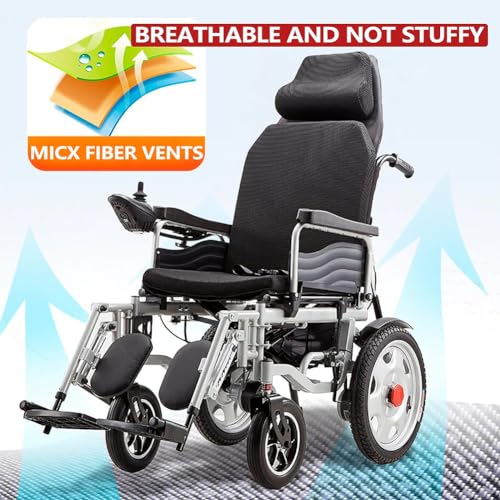 Silla de ruedas eléctrica plegable todo terreno con motores duales de 500 W y respaldo totalmente reclinable, silla eléctrica con palanca de mando de 360° para adultos