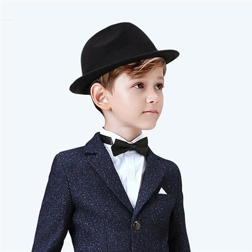Kids Classic Gangster-Trilby Fedora-Hat Short-Brim Manhattan Structured Jazz Cap 3-6Y Black #TOP2