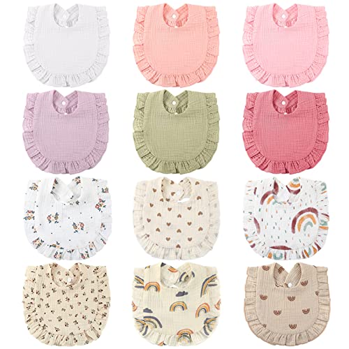Image of Geyoga 12 Pack Muslin Baby Bibs Adjustable Bandana Drool Bib for Unisex Cotton for Infants Boys Girls Teething