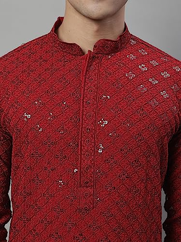 Image of Jompers Men's Chikankari Rayon Regular Fit Embroidered and Sequence Kurtas Only