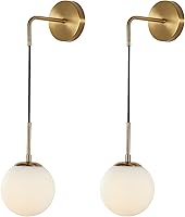 Vista 12 de BOKT Juego de 2 apliques de pared modernos de mediados de siglo con forma de globo de latón cepillado dorado juego de 2 lámparas de pared de bola
